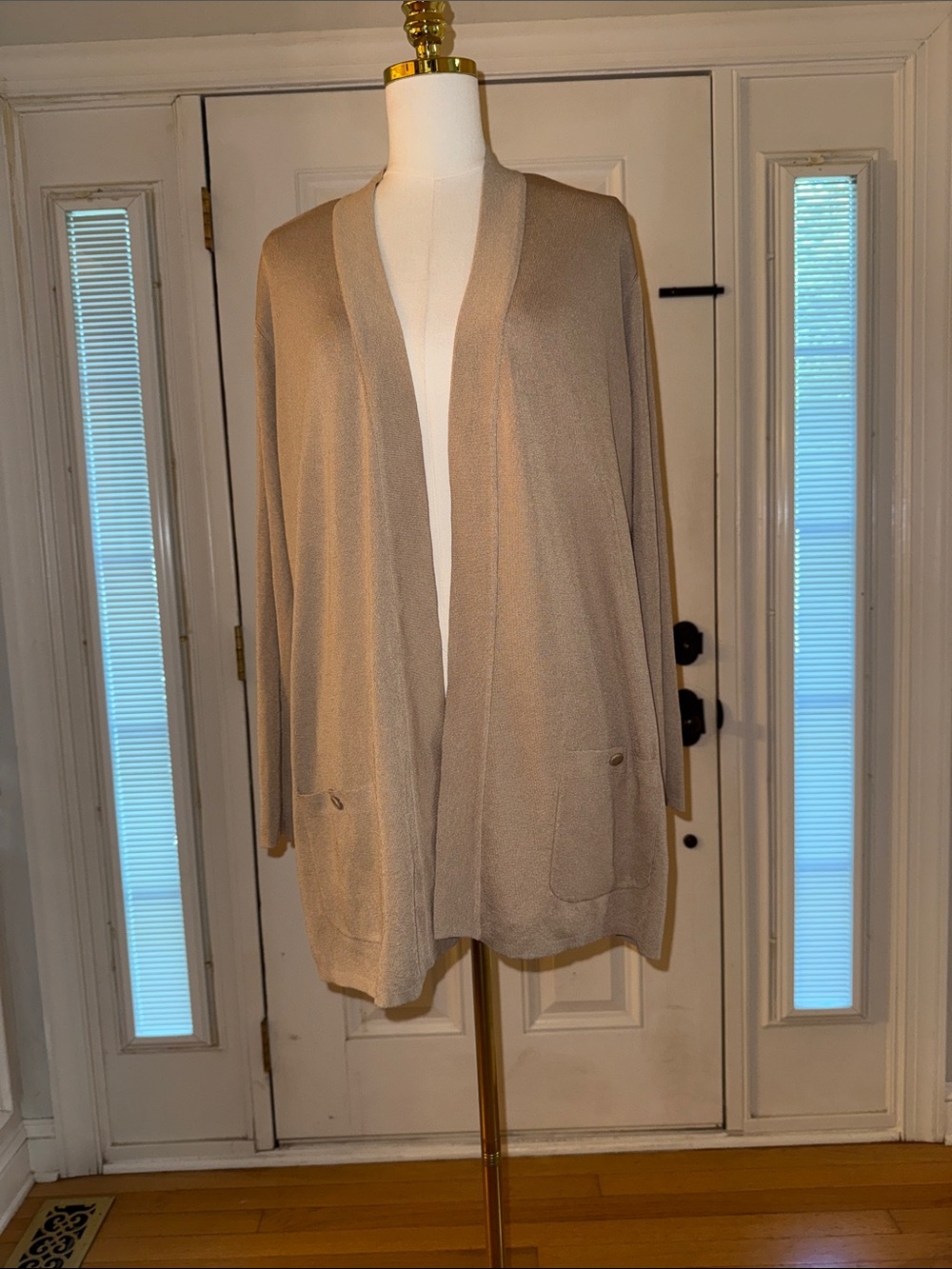 Anne Klein Taupe Open-Front Cardigan